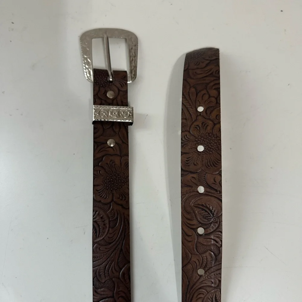 Brownie Girl Scout uniform Brown Bonded Leather Belt with Silver Buckle Small